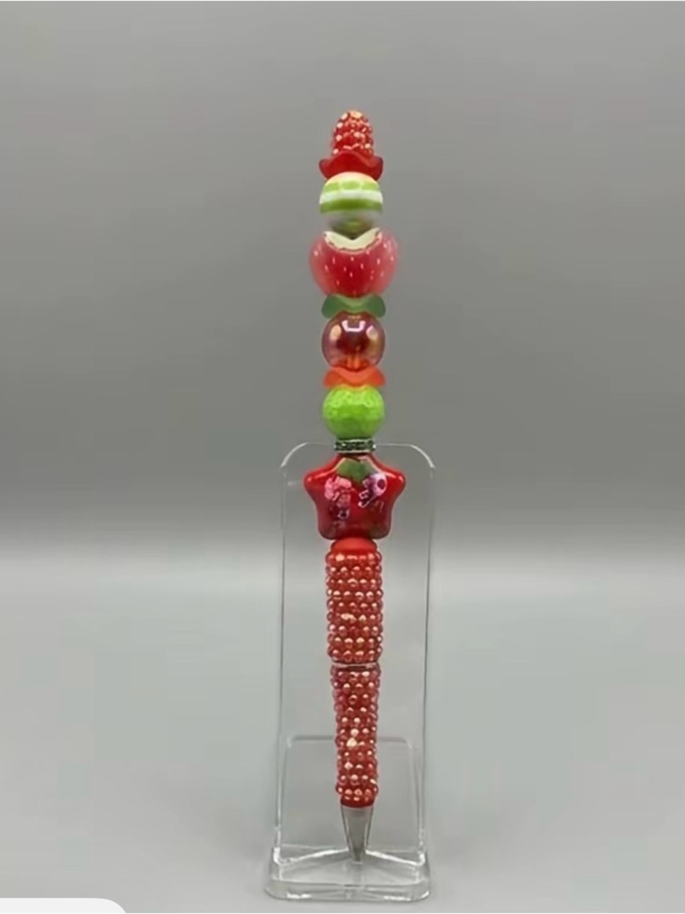 Hand Crafted Red & Green Beaded Strawberry Pen